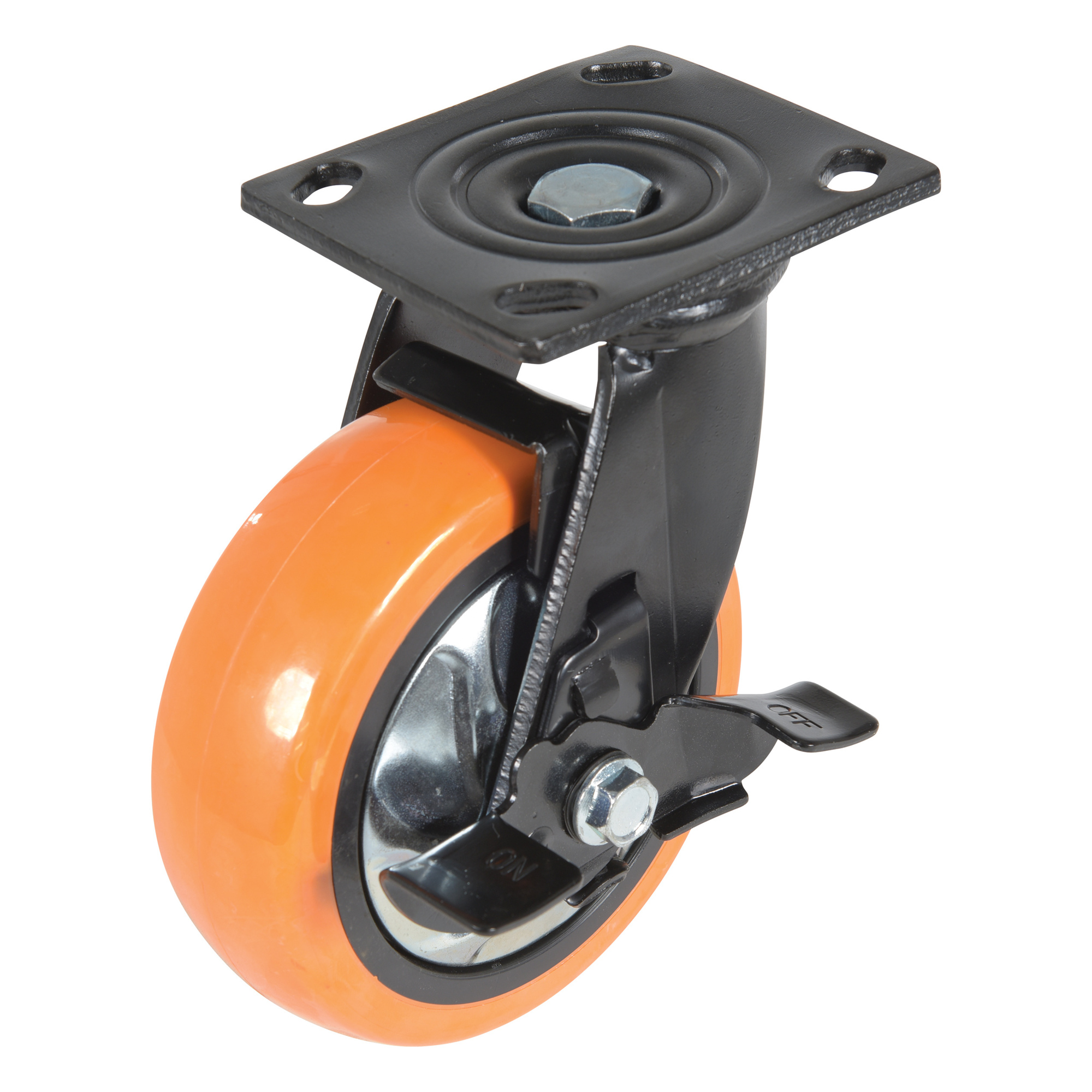 Vestil Polyurethane Swivel Caster with Brake - 6in. x 2in., 837-Lb. Capacity, Zinc Plated, Model# CST-E6-6X2PUP-SWB